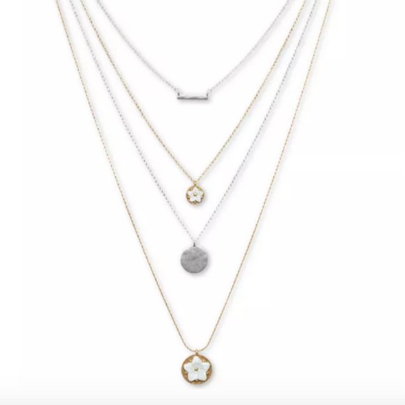 Two-Tone Silver Gold Flower Layer Necklace - Picture 1 of 8